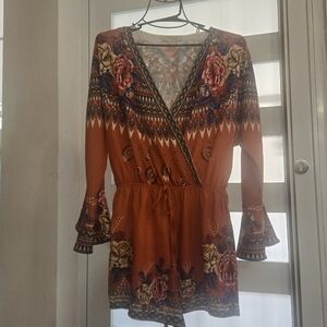 Flying Tomato Orange Floral Long Sleeve Dress